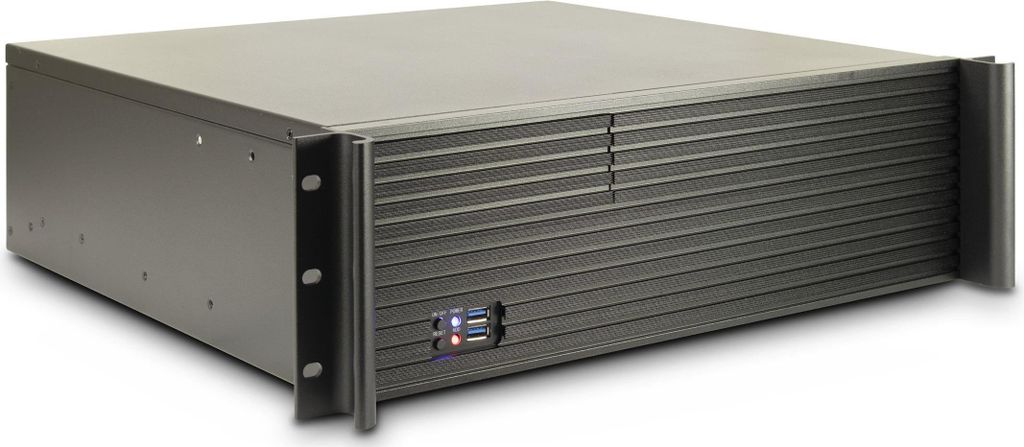 A server chassis is shown from a slightly elevated front-left angle against a white background.