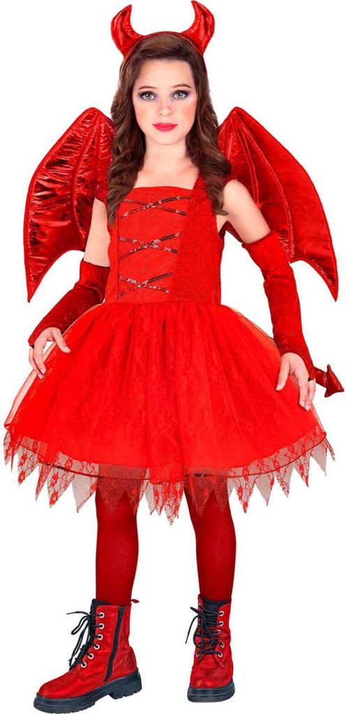 Kostüm "Teufel" für Mädchen | Kleid, Schwanz, Hörner und Produktbild 