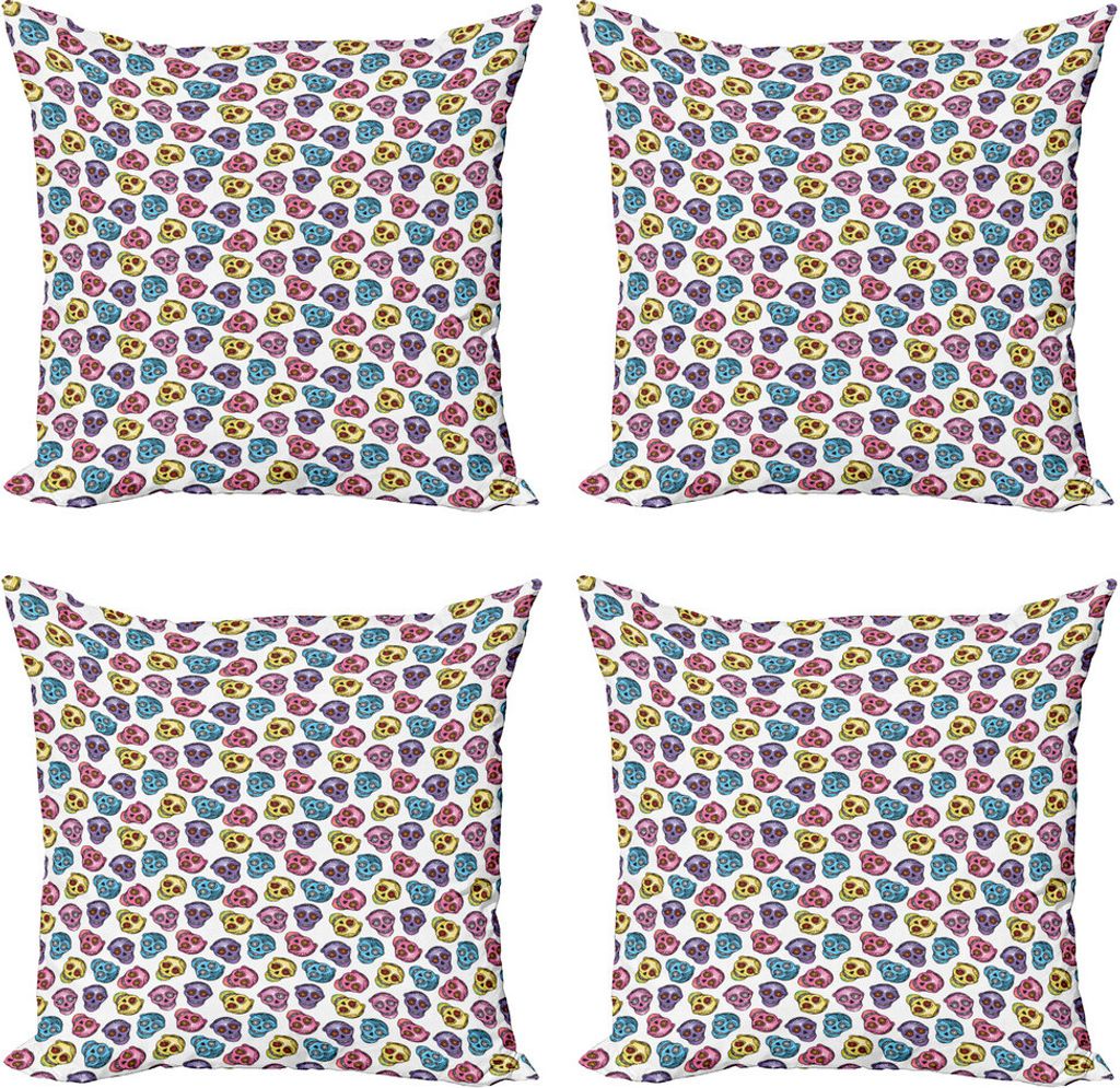 ABAKUHAUS Dia De Los Muertos Kissenbezug Set (4 Stück), Bunte Schädel, Moderner Doppelseitiger Digitaldruck, 45 cm x 45 cm, Mehrfarbig