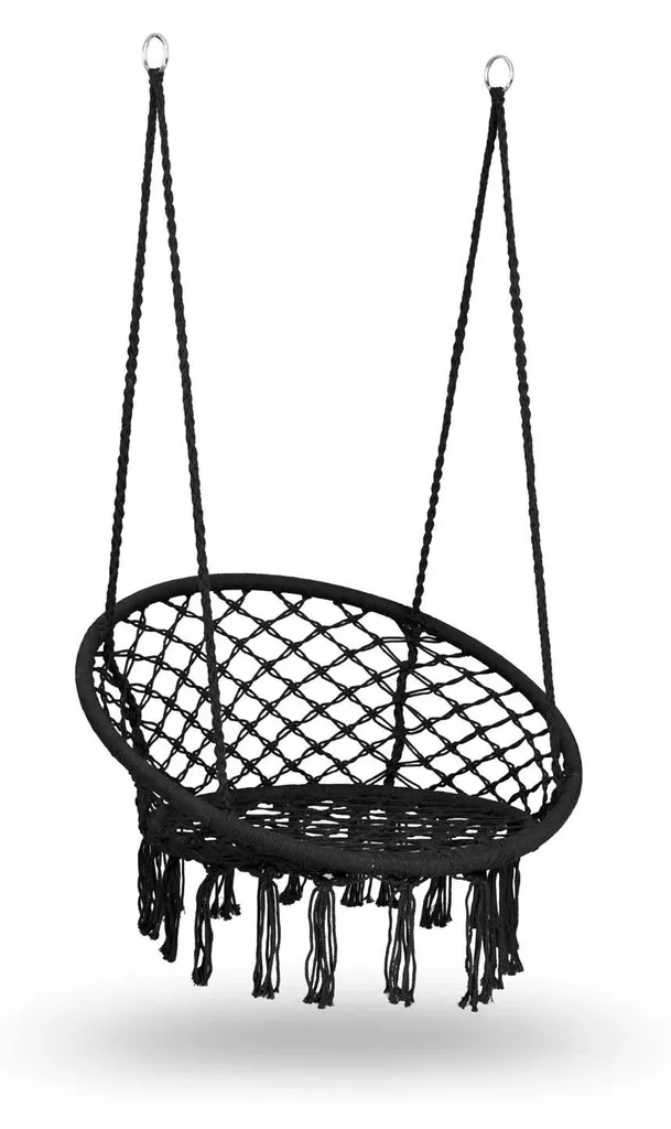 Nid de cigogne noir 80cm : Balançoire ronde suspendue style bohème