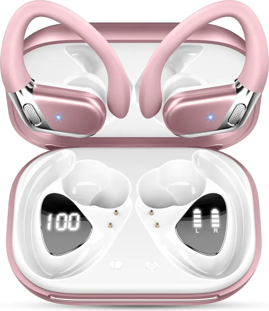 Bluetooth 5.4 Sport Kopfhörer Roségold, In Ear Ohrhörer mit 4 ENC Mikrofonen, Hi-Fi Stereo Bass, 50h Spielzeit, IPX7 Wasserdicht, Dual LED Anzeige