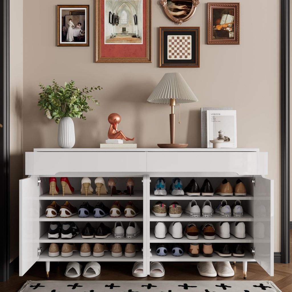 Merax Schuhschrank mit 2 Türen und 2 Schubladen 140cm