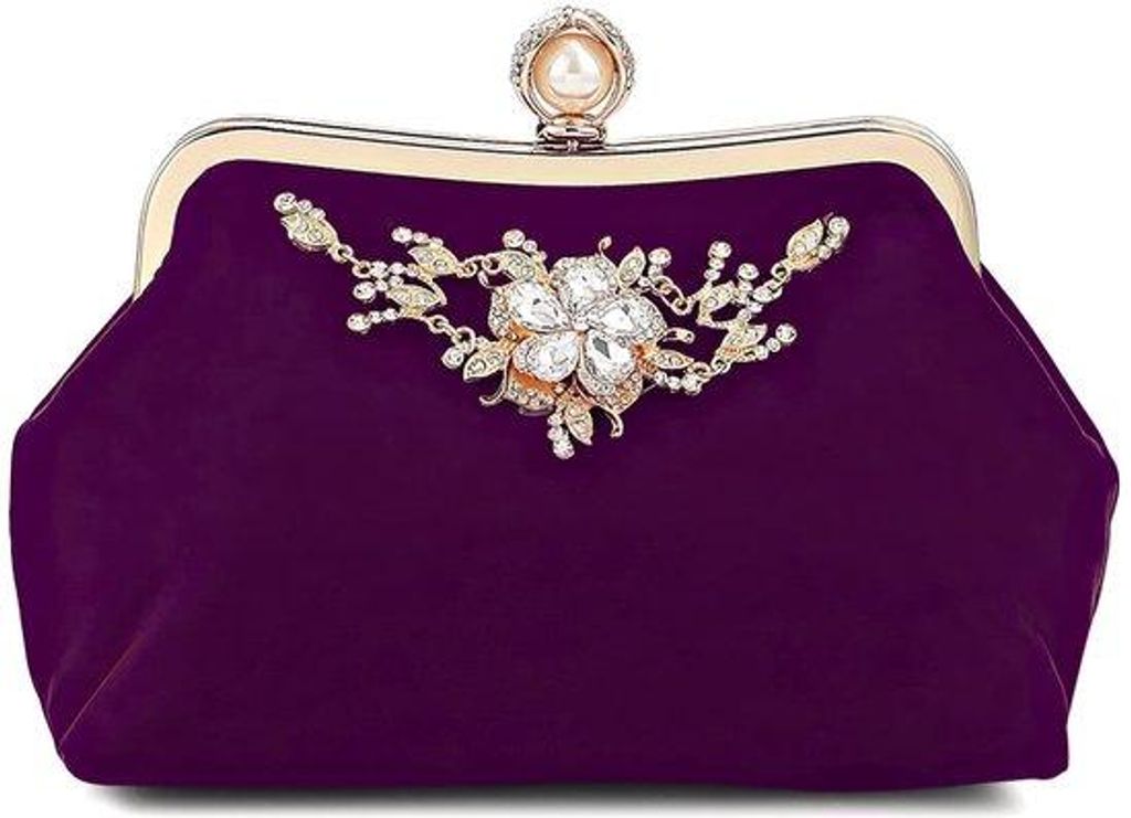 Elegante Clutch Tas mit Strass Blüten Dekoration Paars