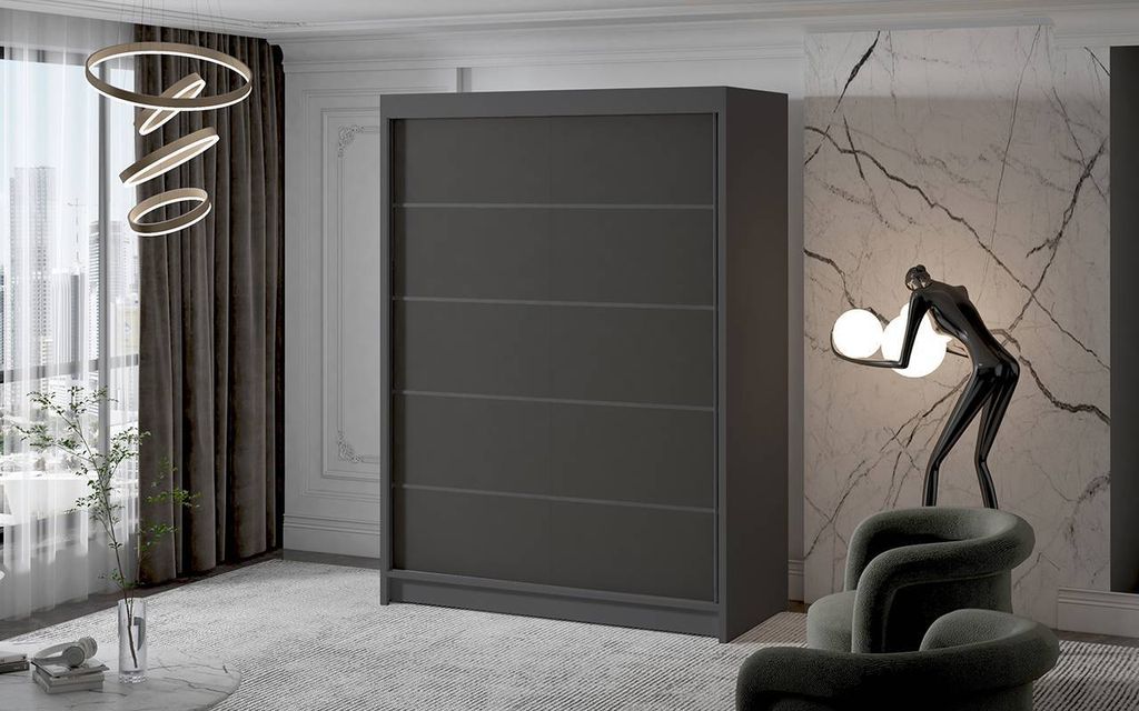 Schwebetürenschrank 2-türig Schrank 150 cm mit Regalen Moderne Kleiderschrank Garderobe für Kleidung Modell MALMO IV KASCHMIR