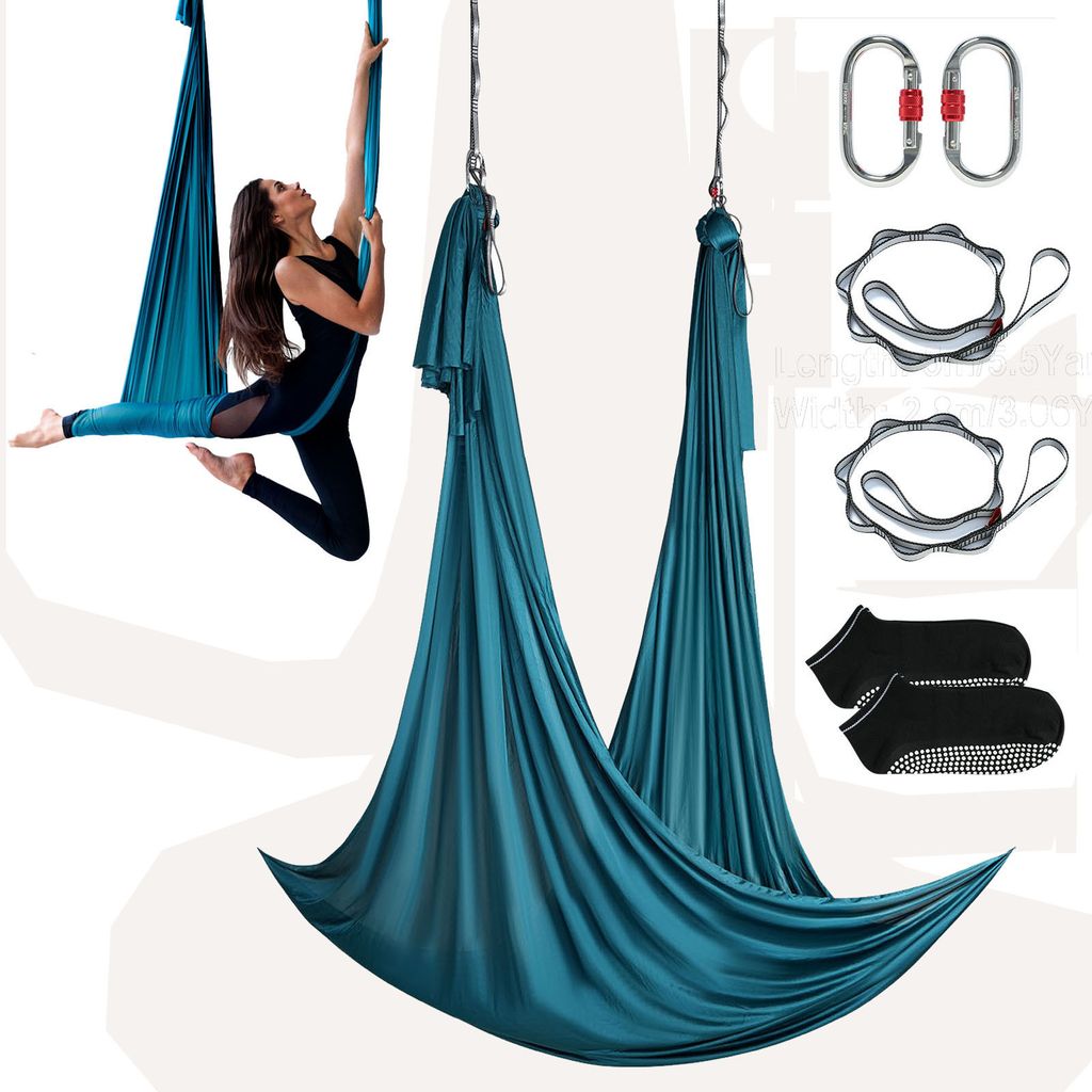 VEVOR Aerial Yoga Hängematte Set 5 x 2,8 m, Grün Aerial Yoga Swing Air Fliegen, Yoga-Schaukel Hammock Swing 1000 kg Max. Tragfähigkeit, inkl. Yo...