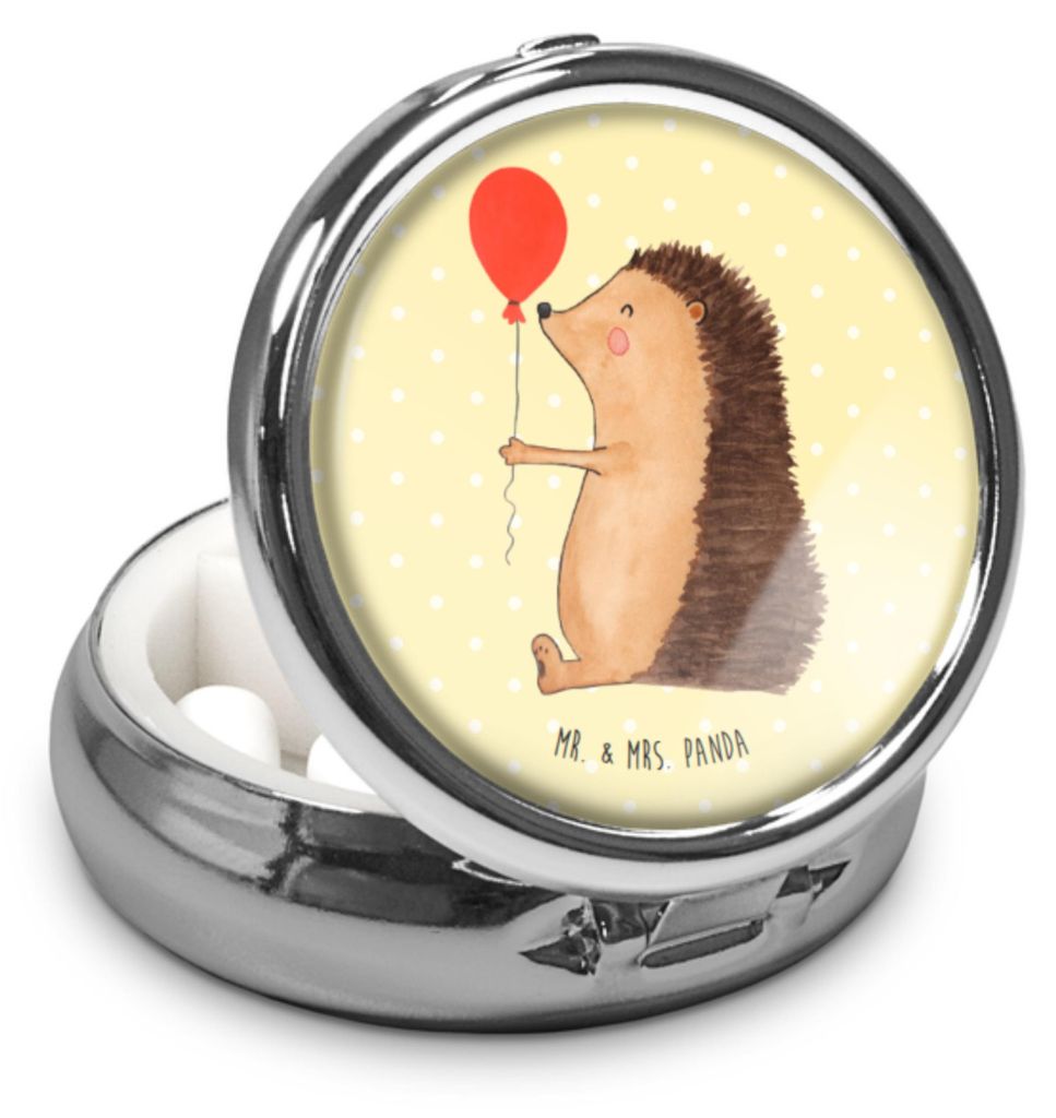Mr. & Mrs. Panda Metalldose Igel Luftballon - Gelb Pastell - Geschenk, Tablettendöschen, Happy Birthday, Pillendose, Herzlichen Glückwunsch, Gebu...