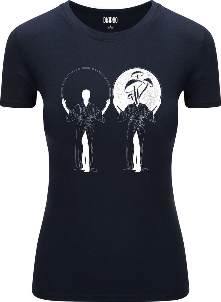 Diarbo Damen T-Shirt mit Abstraktem Druck KFrau mit Pilzen Dunkelblau Gr.XXL