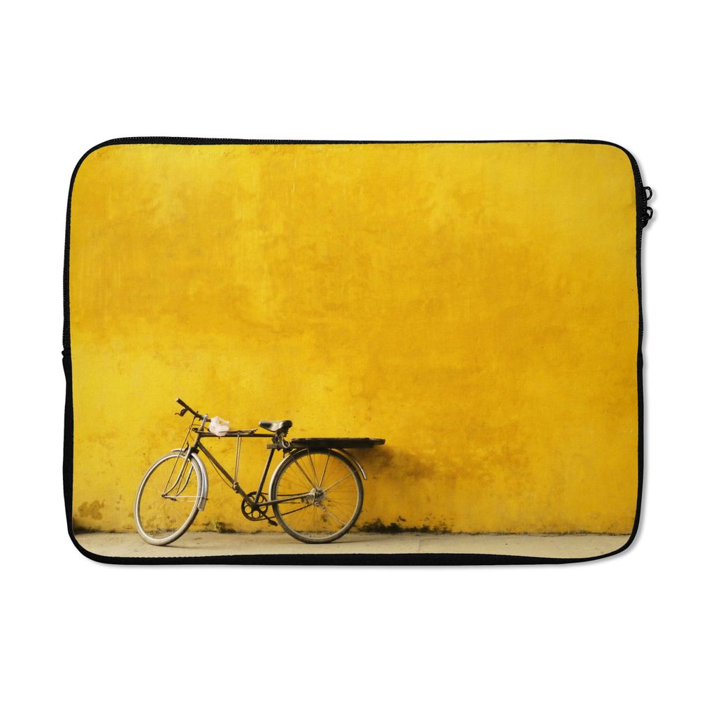 MuchoWow Laptop Hülle 14 ZollEin Fahrrad auf gelbem Hintergrund Laptoptasche - Laptoptasche - Stoßsicher - Schutzhaube