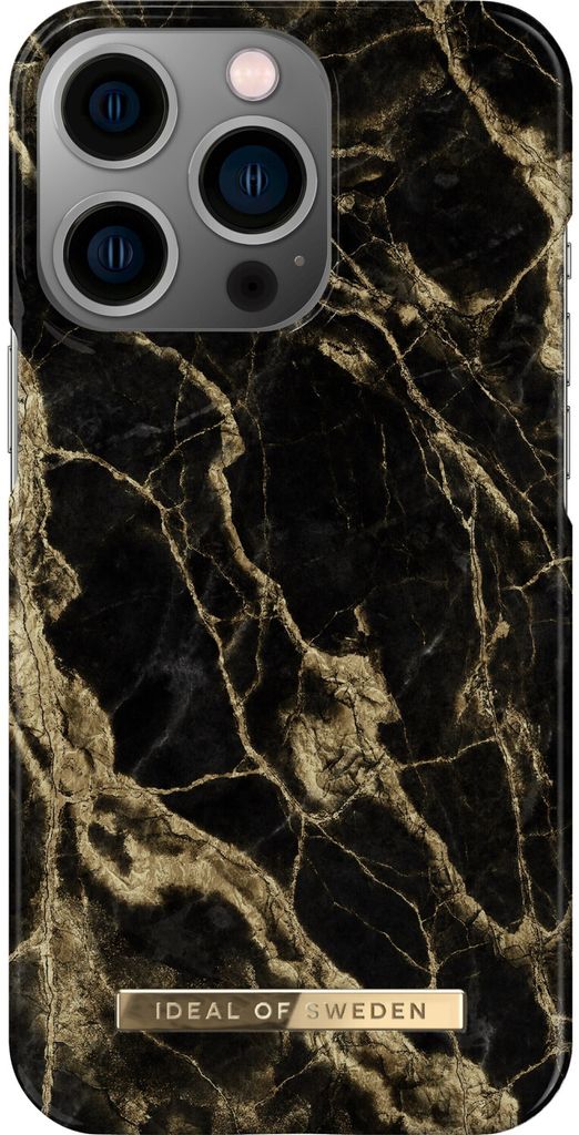 IDEAL OF SWEDEN, Hülle für iPhone 13 Pro Modell Golden Smoke Marble Kompatibel Wireless Charge, Schwarz / Gold