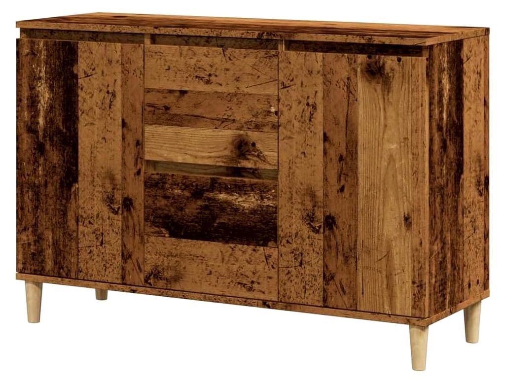Sideboard, Kommode mit 2 Schubladen und 2 Türen, Anrichte für das Wohnzimmer, Beistellschrank, Mehrzweckschrank in Altholz-Optik
