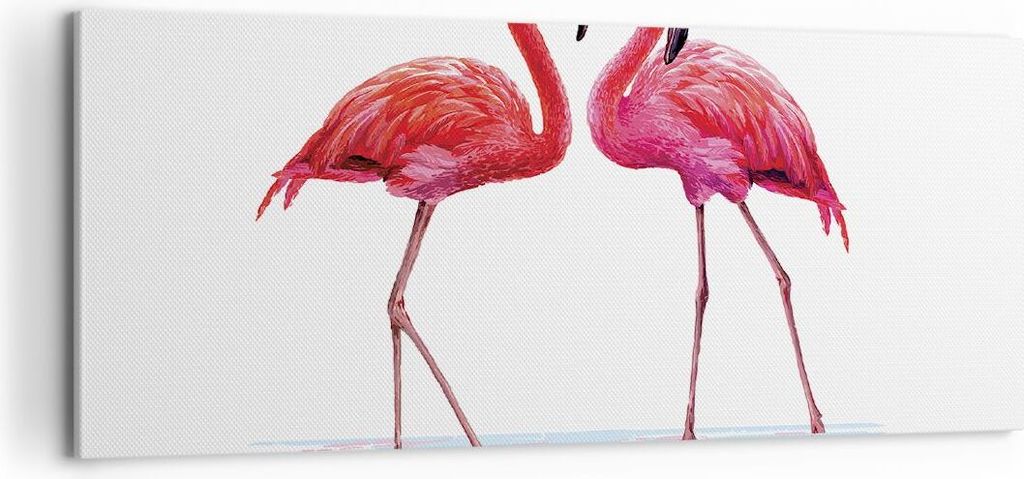 Bild auf Leinwand - Leinwandbild - Einteilig - Flamingos Rosa Paar - 100x40cm - Wand Bild - Wanddeko - Wandbilder - Leinwanddruck - Bilder - Wandde...