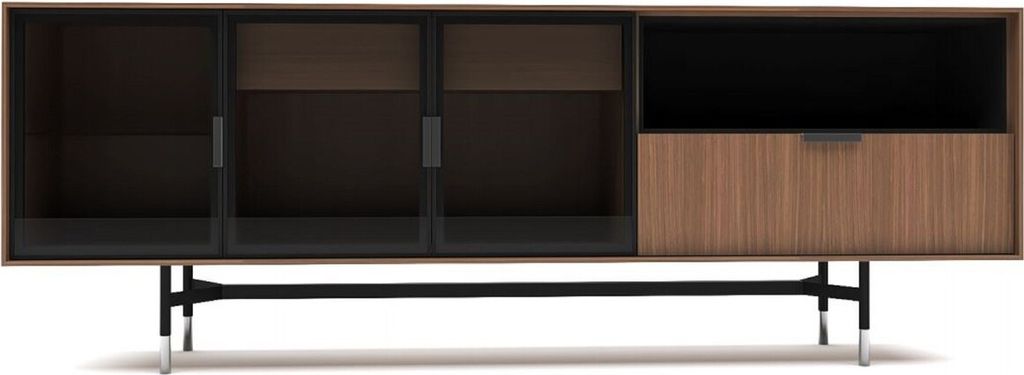 Casa Padrino Luxus Sideboard Braun / Schwarz / Silber 224 x 50 x H. 80 cm - Moderner Massivholz Wohnzimmer Schrank - Luxus Wohnzimmer Möbel