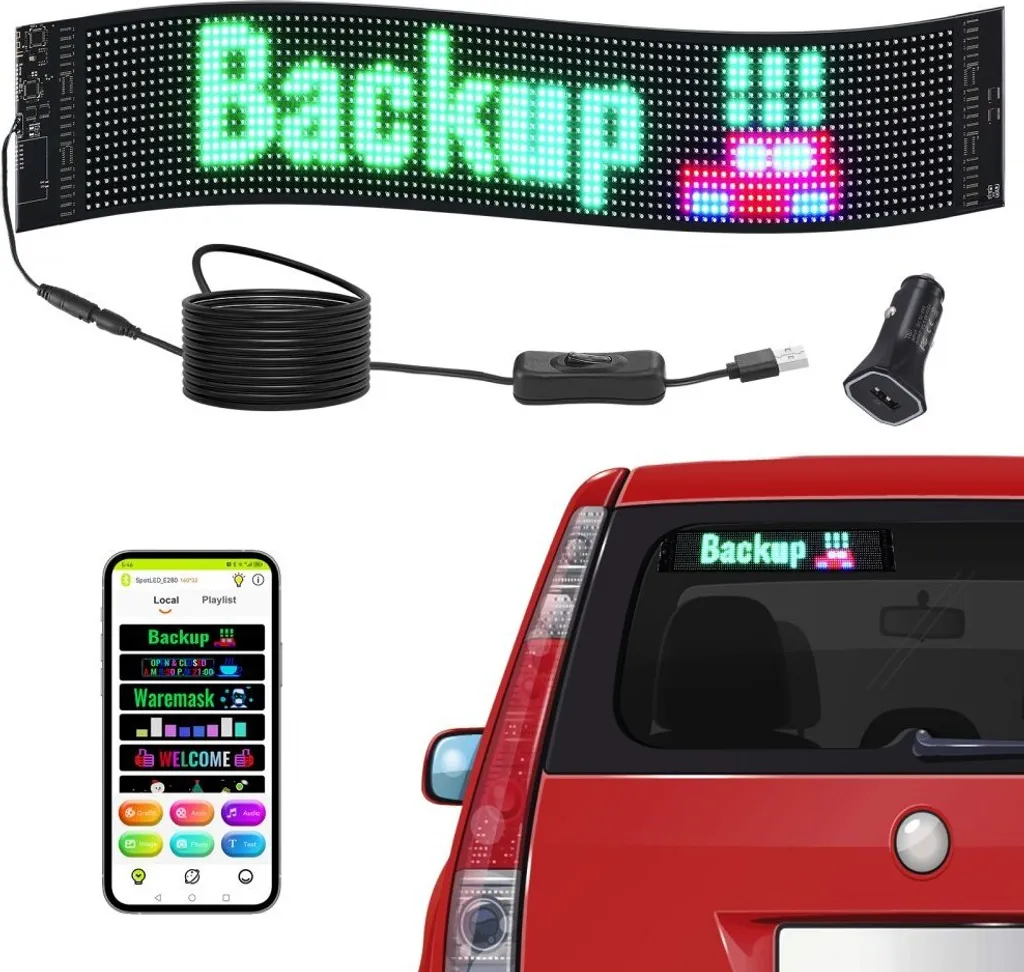 Enseigne LED P6 Pleine Couleur 68x12cm - Panneau Défilant Bluetooth DIY