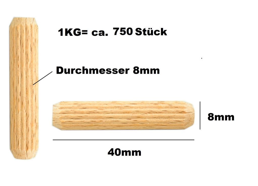 Holzdübel Riffeldübel 8x40mm Menge: 1kg (1kg