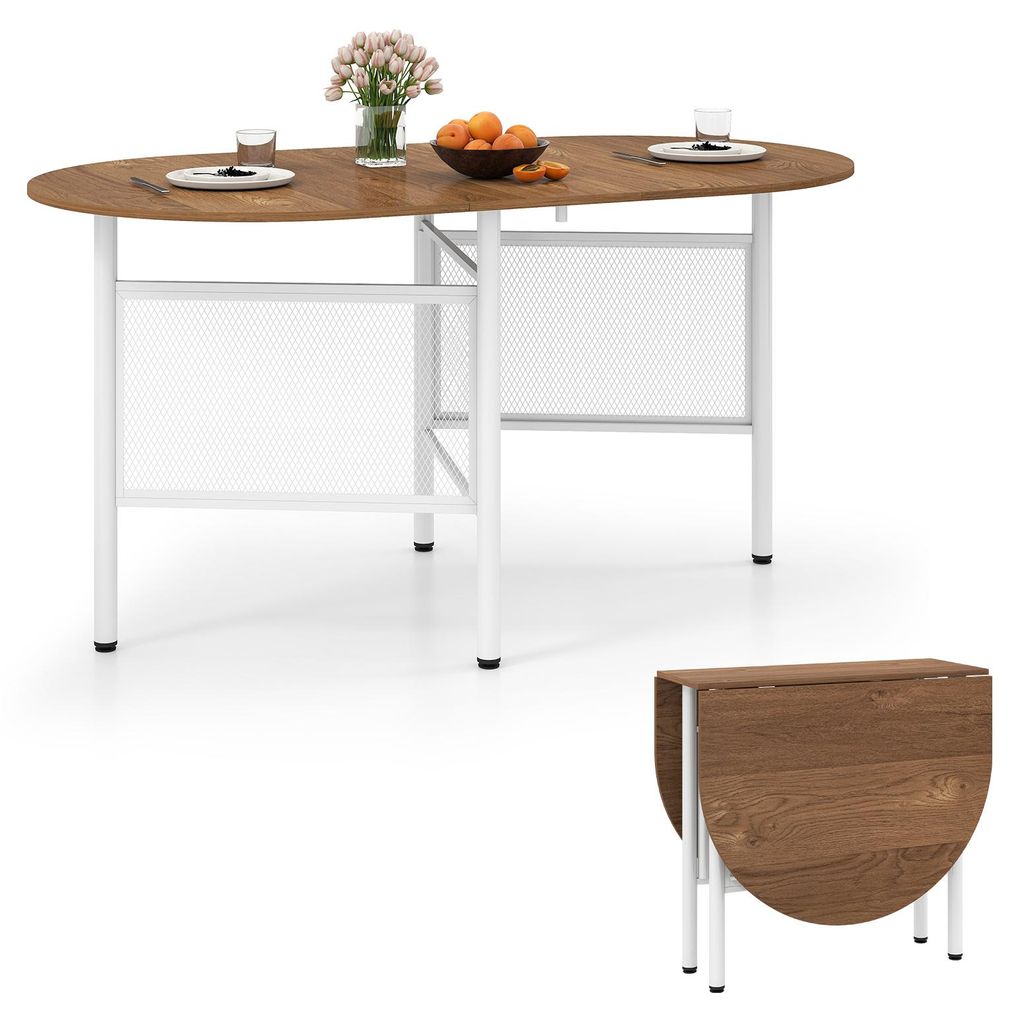 COSTWAY Esstisch klappbar, Küchentisch für 6-8 Personen, platzsparender Klapptisch, ovaler Esszimmertisch für Esszimmer, 150x80x76 cm (Natur+Weiß)
