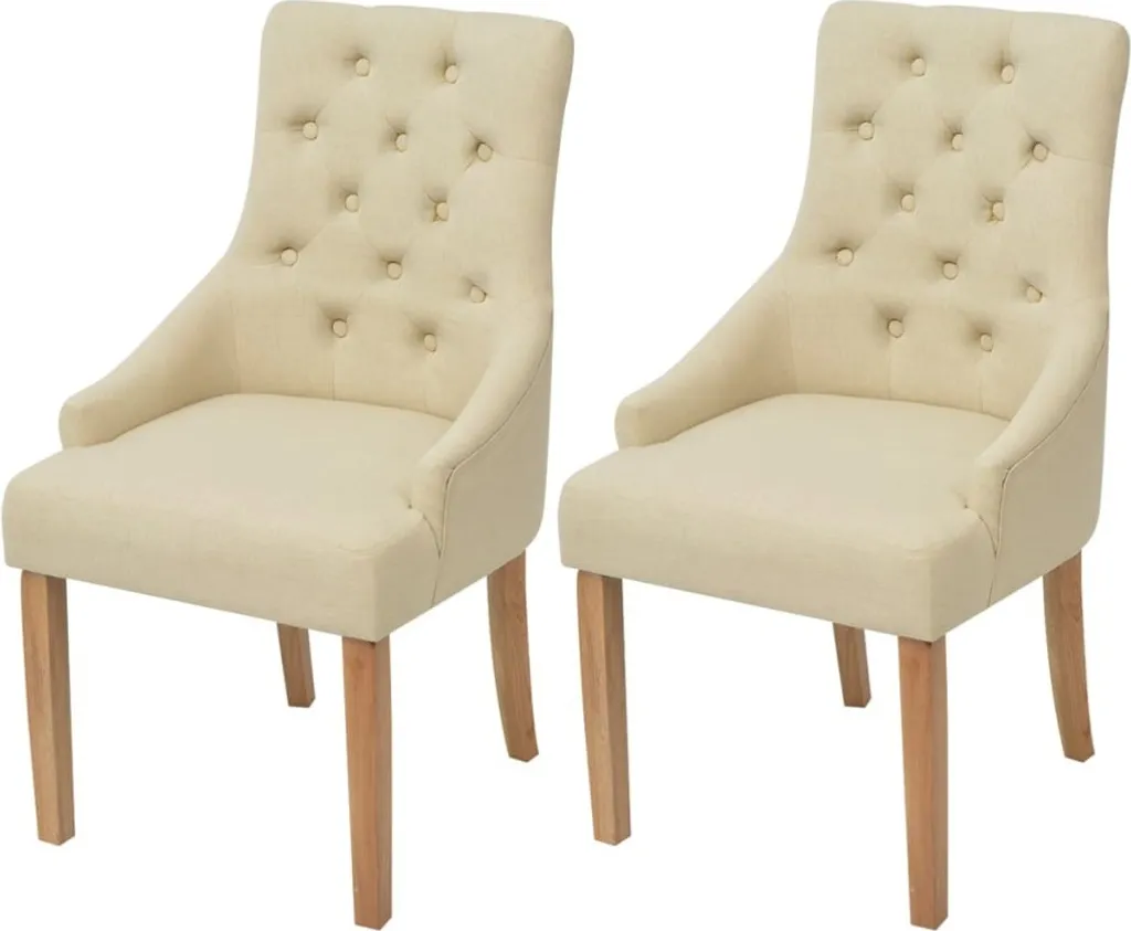 Chaises de salle à manger confortables 2 pièces tissu crème haute qualité