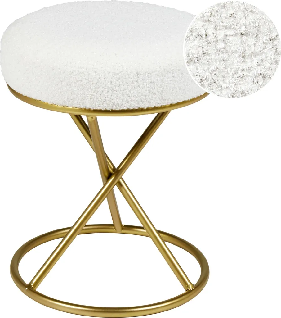 BELIANI Tabouret Crème Blanc Capitonné et Pieds en Métal Doré - Chic