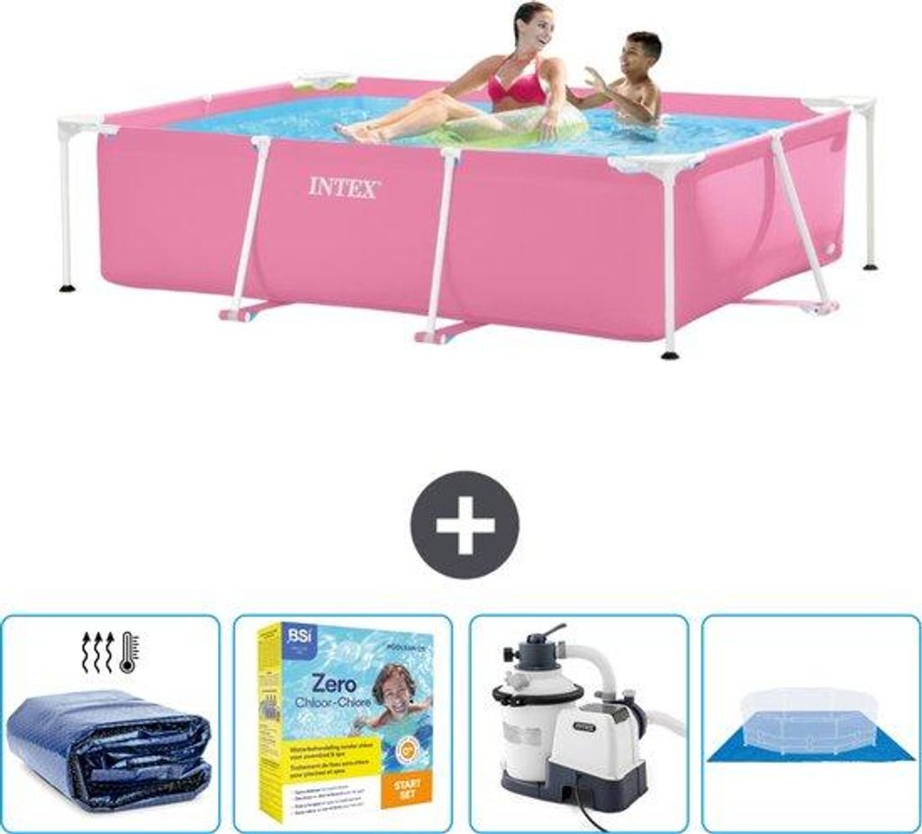 Rechteckiges Schwimmbecken - 220 x 150 x 60 cm - Rosa - Mit Produktbild 