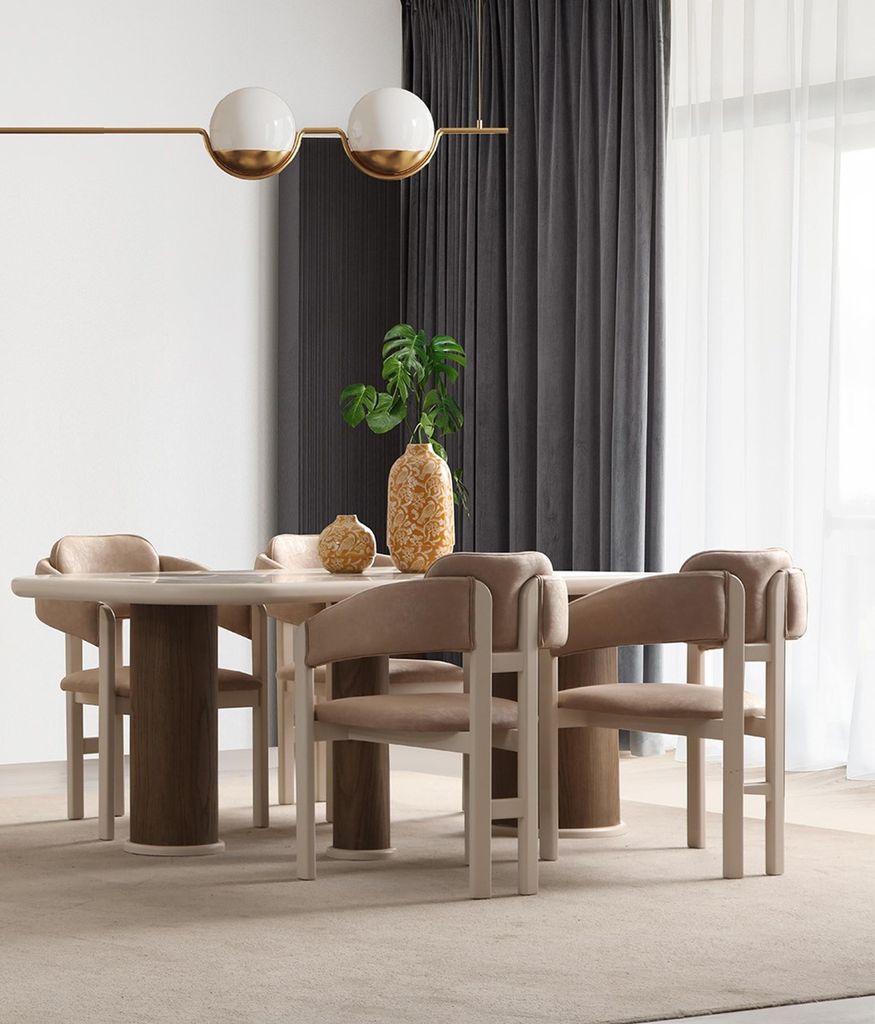 Hellbeige Esszimmer Garnitur Holz Esstisch 6x Edle Produktbild 