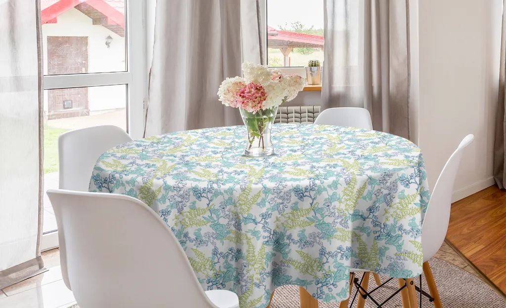 ABAKUHAUS Tovaglia rotonda botanica, fogliame e giardino fiorito, tovaglia circolare per sala da pranzo e decorazione della cucina, 150 cm, verde avocado Seafoam