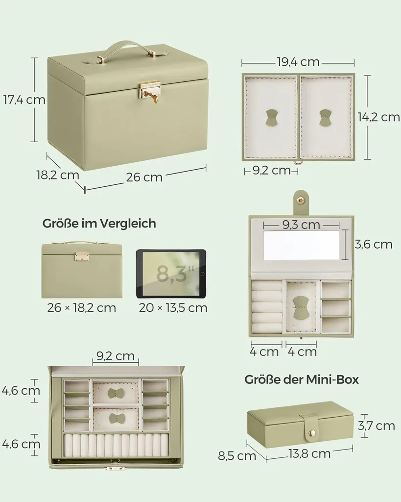 Rangement bijoux 3 niveaux vert laurier - Idéal pour coiffeuse et table - 6