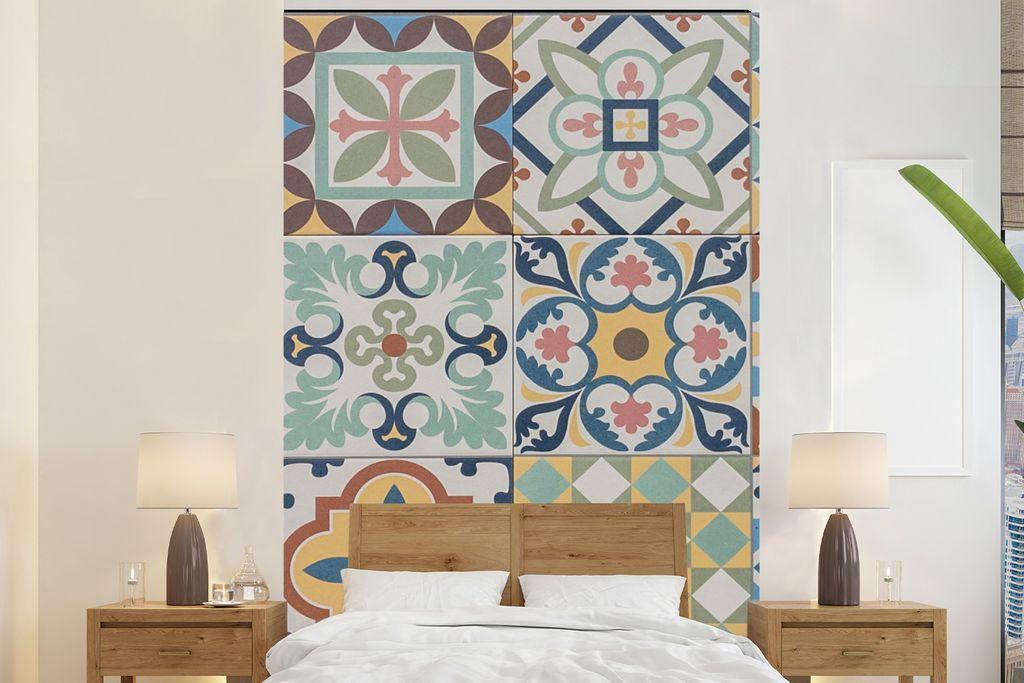 MuchoWow Fototapete für Wohnzimmer oder Schlafzimmer Wandtapete Vinyl Motivtapete Vintage - Blumen - Design - Figuren - 170x260 cm - Wohnzimmert...