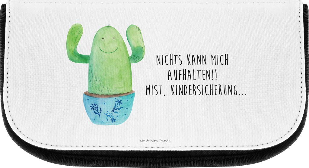 Mr. & Mrs. Panda Kosmetiktasche Kaktus Happy - Weiß - Geschenk, Kakteen, fächertasche, Make-up Täschchen, Spruch, Tasche, Familie, Kulturbeutel,...