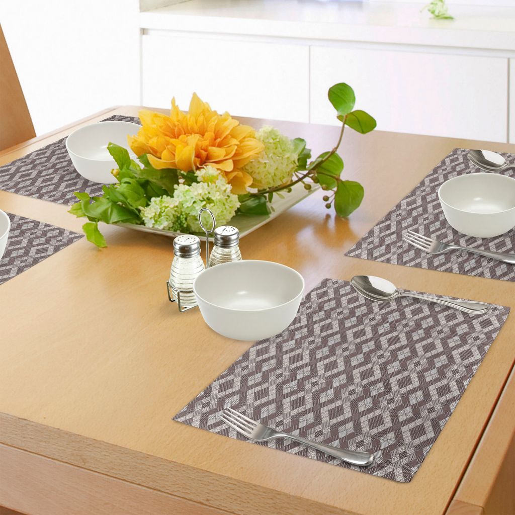 ABAKUHAUS Geometrisch Platzmatten, Abstraktes Patchwork-Muster mit Blumenelement-Punkt und Schneeflocken-Rauten-Design, Tiscjdeco aus Farbfesten St...