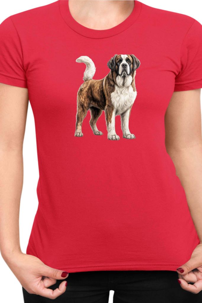 Damen T-Shirt Dogs Breeds Saint Bernard Dog Breed 005, Lady M / Rot