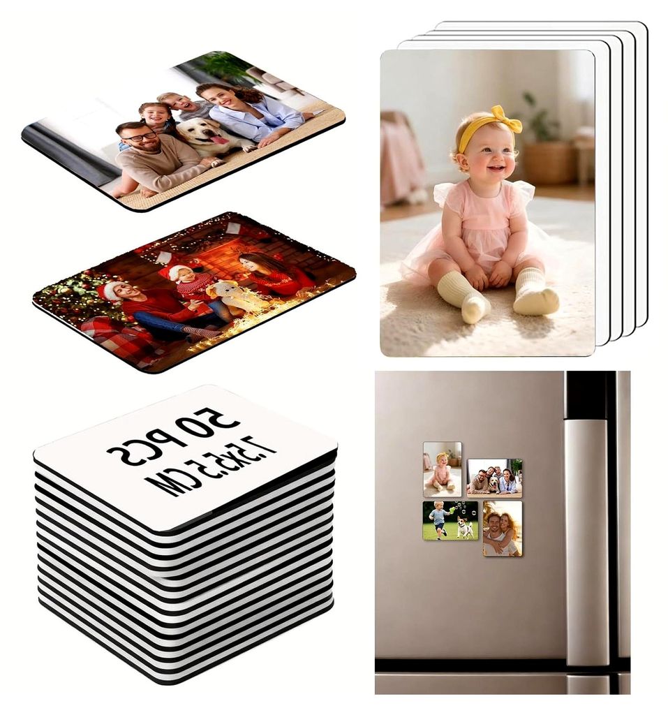 Set mit 50 Sublimationsmagneten, 5.5x7.5cm, Personalisierte Fotomagnete für Kühlschränke, DIY Bastelset für Whiteboards und Dekoration