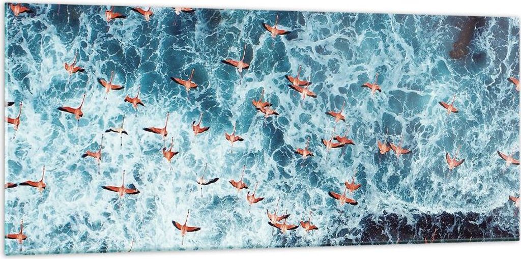 Bilder auf glas - Einteilig - Flamingos Karibik Vögel - 120x50cm - Glasbilder - Wandbilder - Bilder - zum Aufhängen bereit - Wanddekoration aus G...