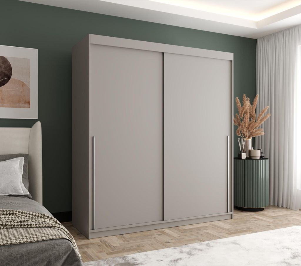 Home Collective Schwebetürenschrank Kleiderschrank Schrank Garderobe 2-türig mit Einlegeböden und zwei Kleiderstangen wählbare Handgriffe Mehrz...