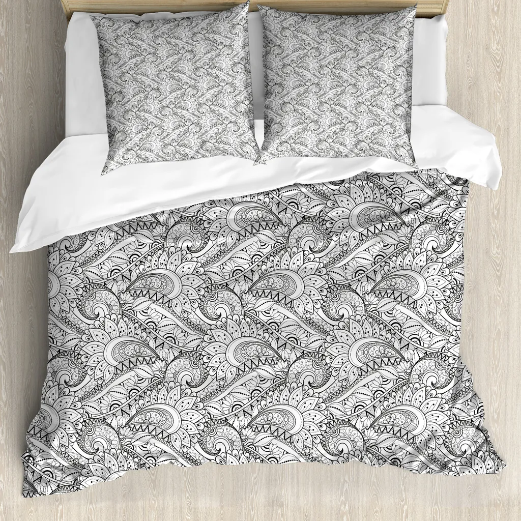 Copripiumino 200x200 Bianco Nero Paisley ABAKUHAUS per Allergici