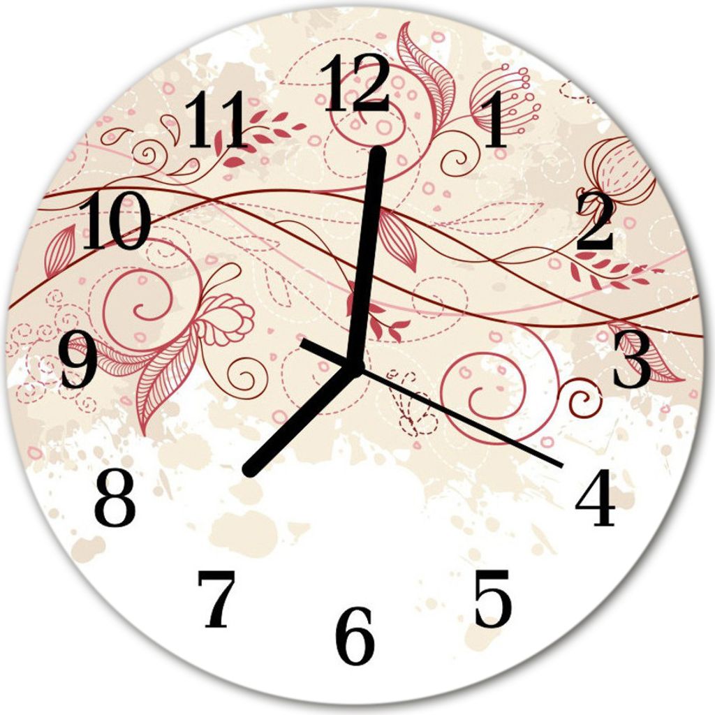 Glasuhr Wanduhr Küchenuhr Echt-Glas 30fi cm Blume Kunst beige