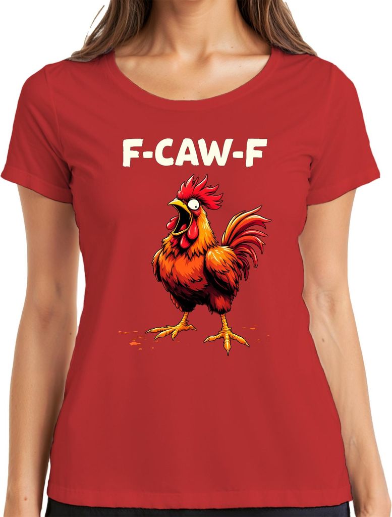 F-CAW-F Schrei Hahn lustig Humor Meme Gockel Cartoon Geschenk Damen T-Shirt, Rot, XXL