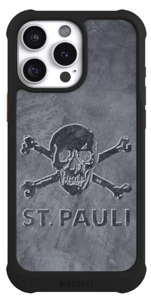 NIVOCASE Hülle für Apple iPhone 16 Pro Max Stoßfeste Handyhülle NIVOmax Case Schwarz Beton FC St. Pauli Logo