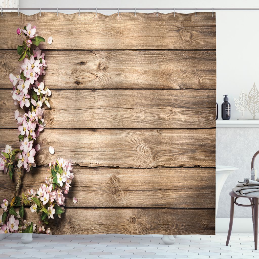 ABAKUHAUS Rustikal Duschvorhang, Blooming Orchard Frühling, Moderner Digitaldruck mit 12 Haken auf Stoff Wasser und Bakterie Resistent, 175 x 220 ...