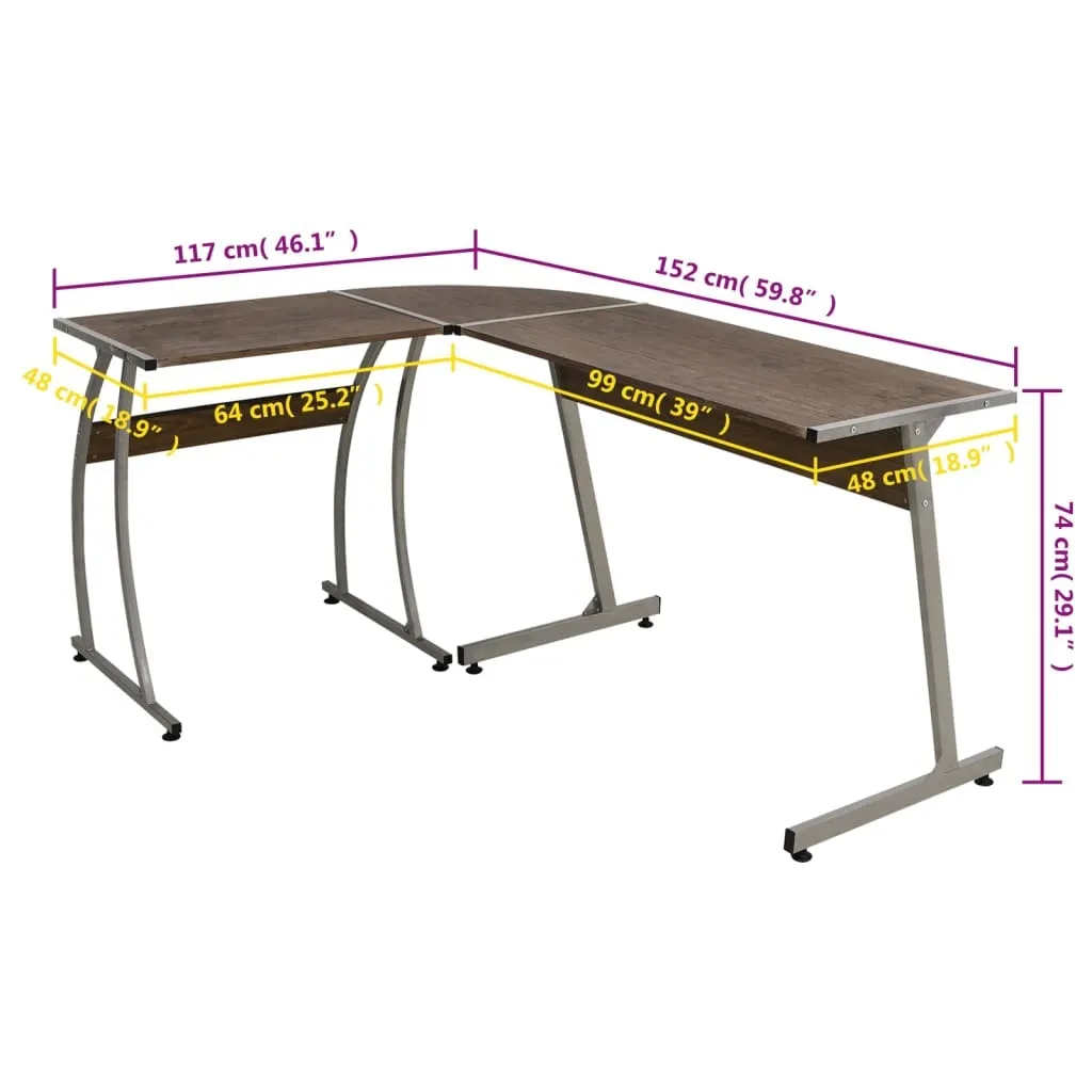 Bureau d'angle Marron Durable en Bois Composite avec Large Plan de Travail - 6