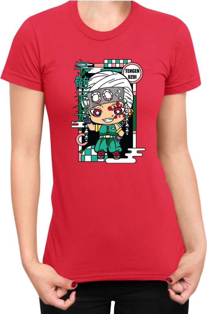 Damen T-Shirt Demon Anime Slayer Kimetsu No Yaiba Chibi Tengen Uzui, Lady L / Rot