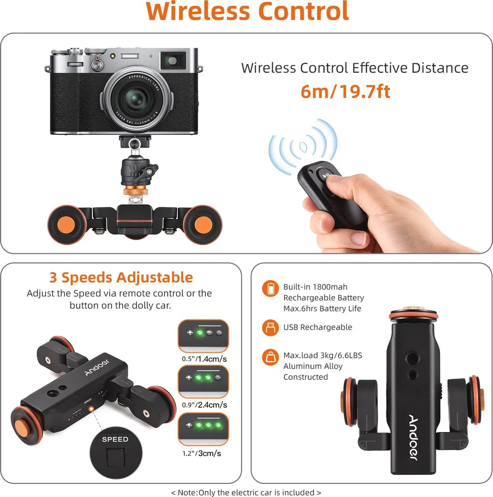 Motorized Camera Dolly Slider - Precisione 2.4G e Display Graduato - 5