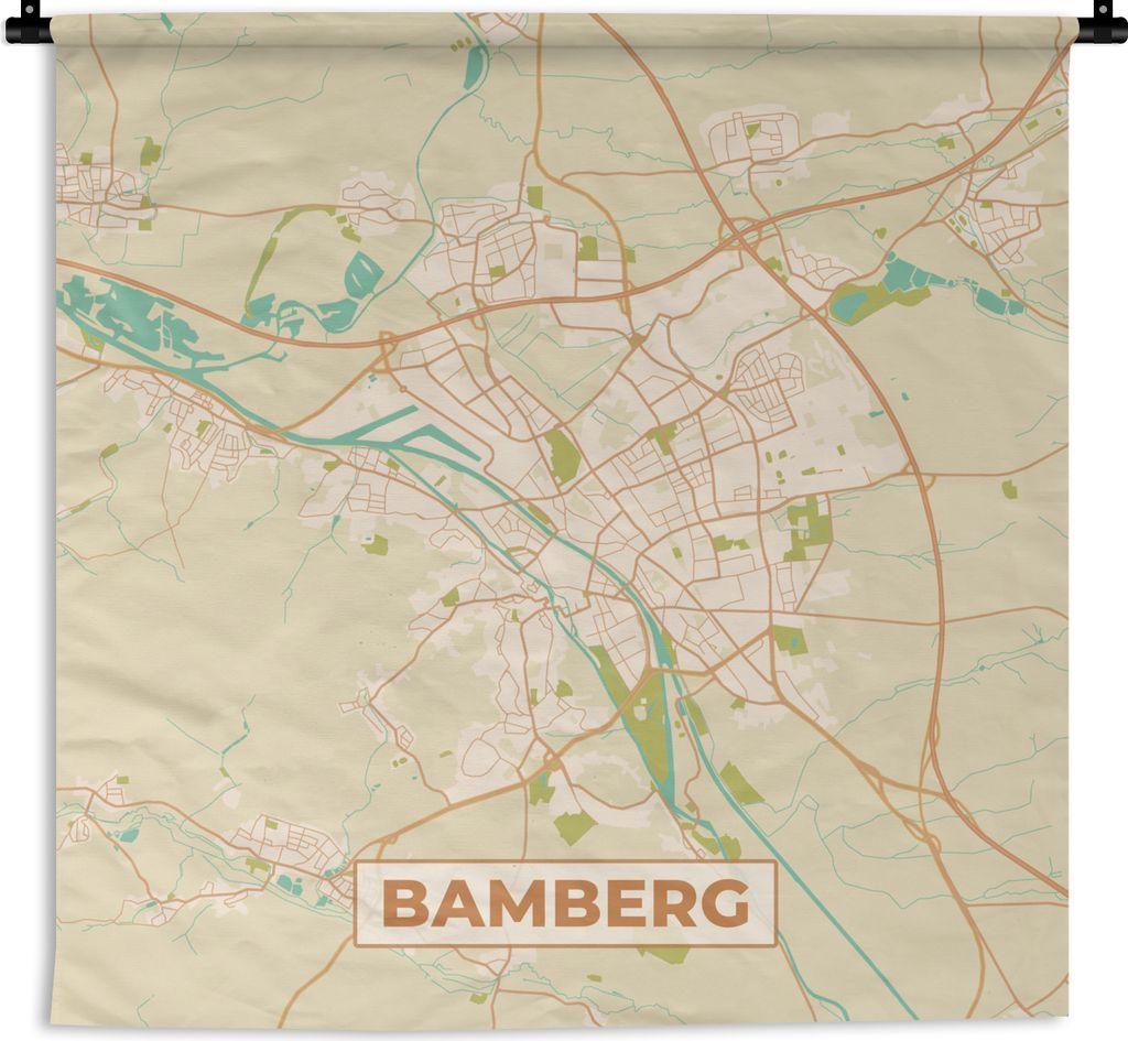 MuchoWow Wandteppich Wandbehang Karte - Bamberg - Karte - Stadtplan - Vintage 60x60 cm Tapisserie Dekoration Wandtuch - Dekorationen - Wand Decke