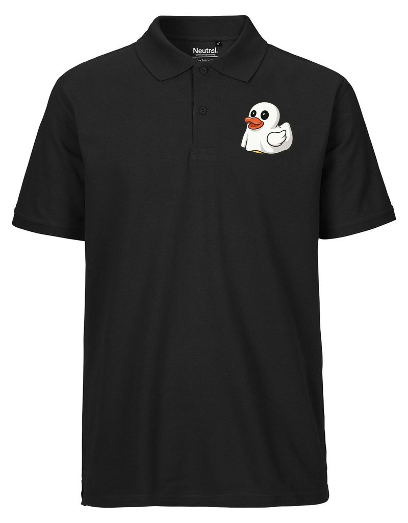 Huuraa Herren Polo Shirt Quietscheente Geist Gummiente Halloween XL Black Bio Baumwolle Fairtrade Poloshirt Geschenkidee