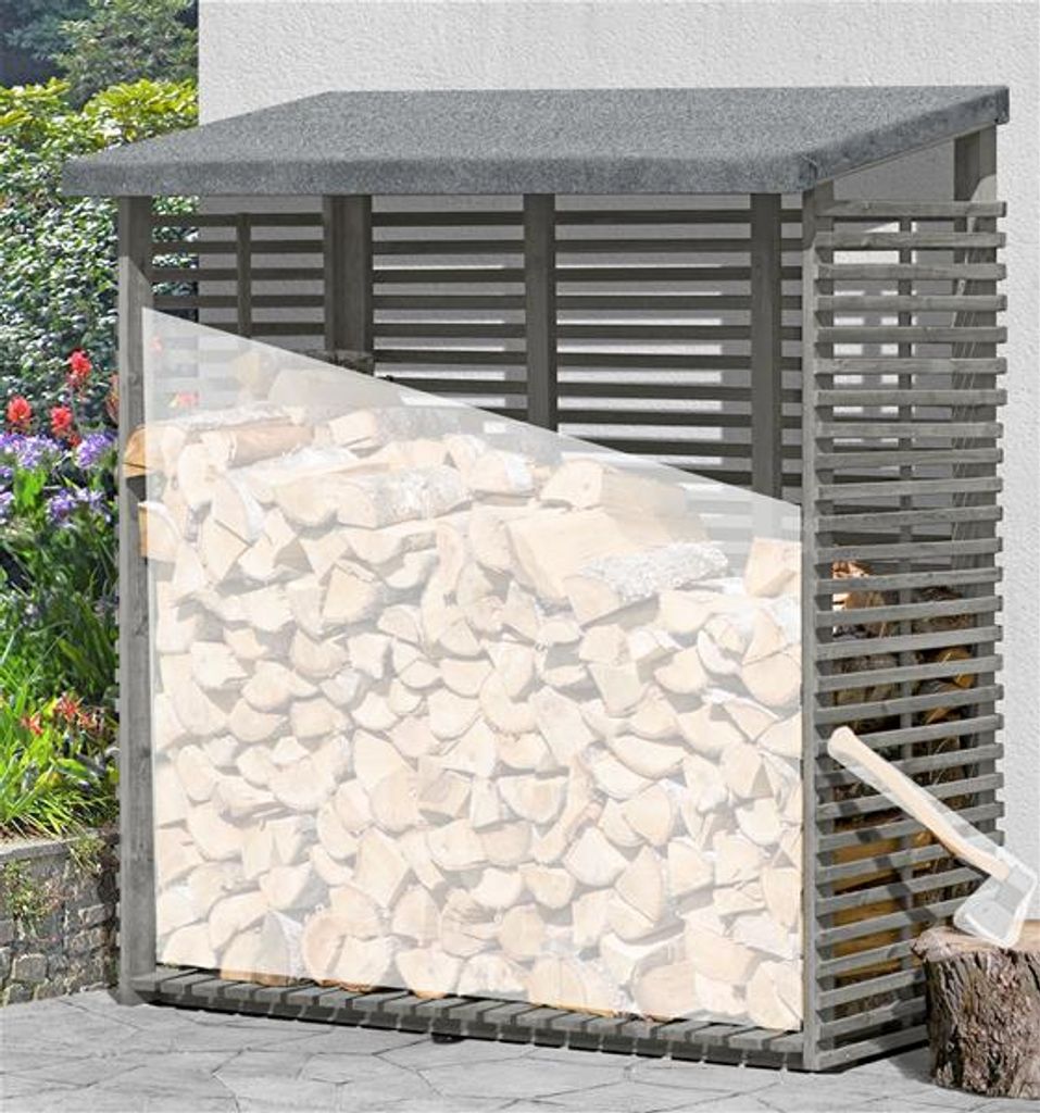 Kaminholzregal mit Rückwand für Ihr Garten in grau 