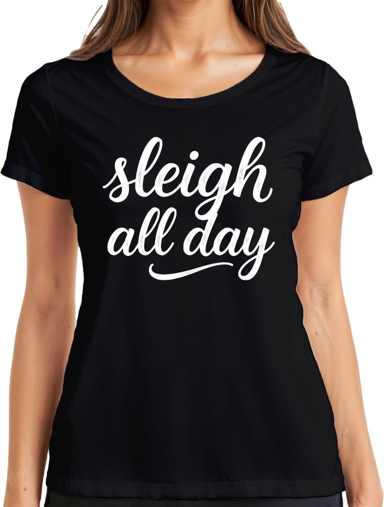 sleigh all day Weihnachten Weihnachtsmann Rentier Advent Christki Damen T-Shirt, Schwarz, XL