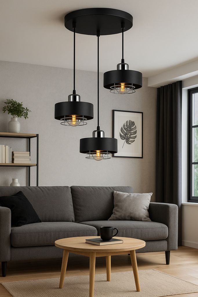LUXOLAR - Pendelleuchte 3 flammig Schwarz Chrom E27 60 W - Hängelampe für Wohnzimmer, Küchen - Loft Design