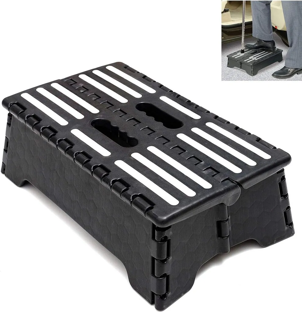 Escabeau pliable noir stable et sécurisé - Fini les problèmes d'accès