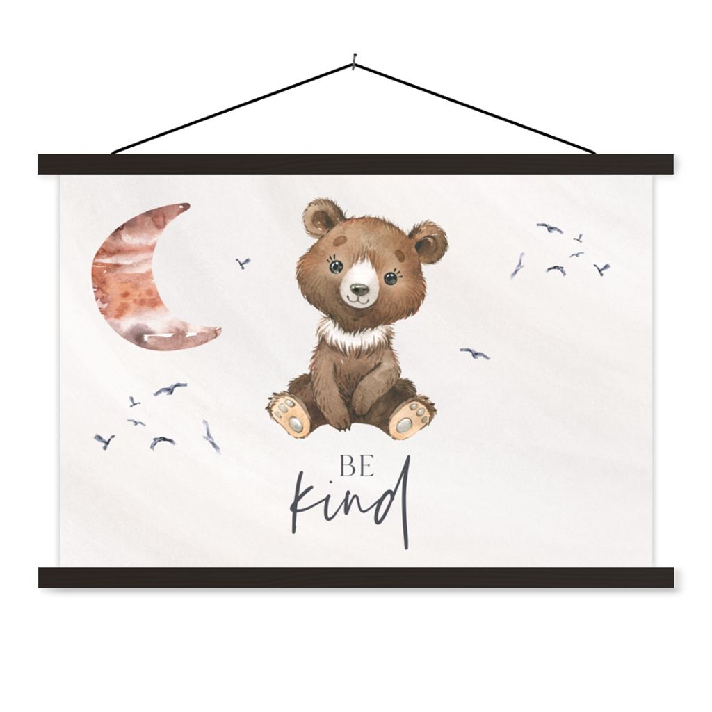 MuchoWow Textilposter Sprichwörter - Kind sein - Kinder - Teddybär - Aquarell 60x40 cm mit schwarzem Rahmen - Hölzernes