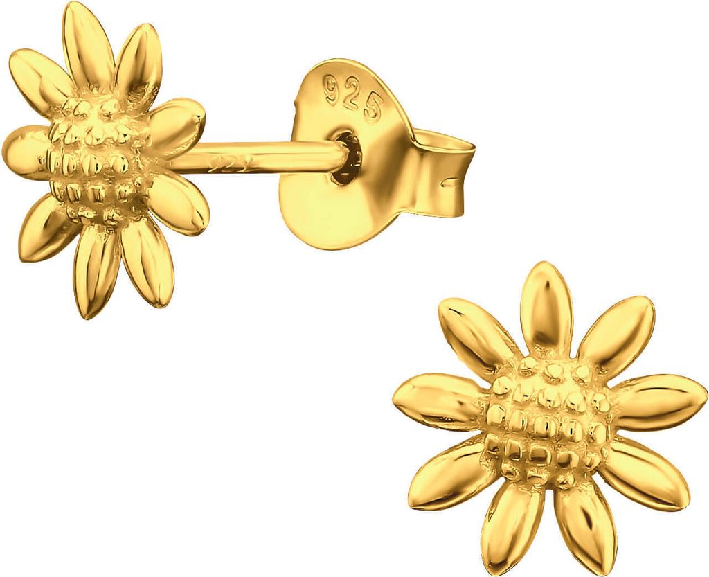 Ohrringe Ohrstecker 925 Sterling Silber vergoldet mit Sonnenblume Material - Silber vergoldet
