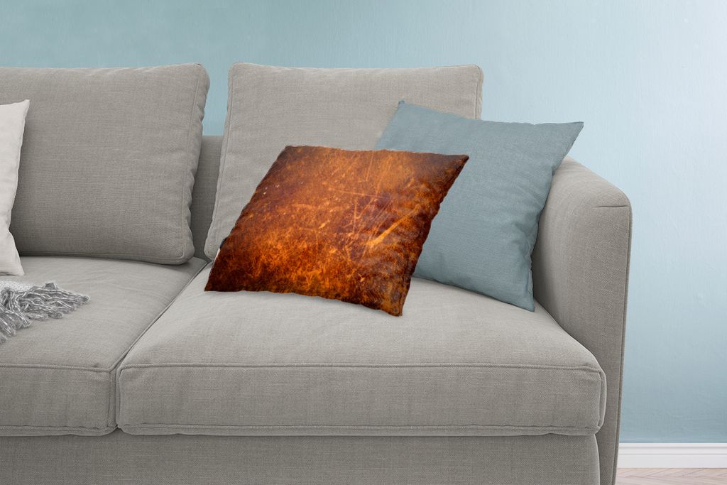MuchoWow Zierkissen Sofakissen Wohnzimmer Dekokissen 60x40 cm Leder - Lederoptik - Braun - Orange - Kopfkissen - Polster mit Foto