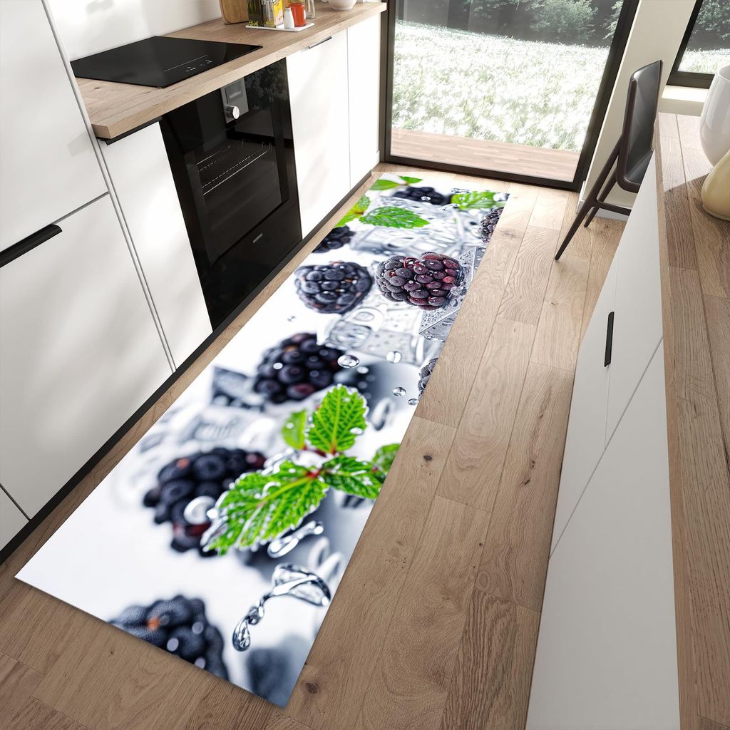 Küchenteppich 80x280cm rutschfest & abwischbar PVC Läufer - Brombeeren Eiskalt
